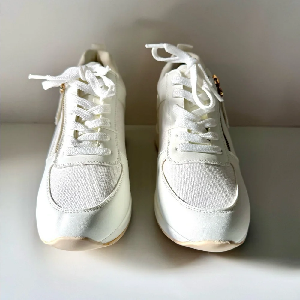 Anjoufemme Women's High Heel Wedge Sneakers White/Off White Sz 9.5 New with Tags - Picture 2 of 8